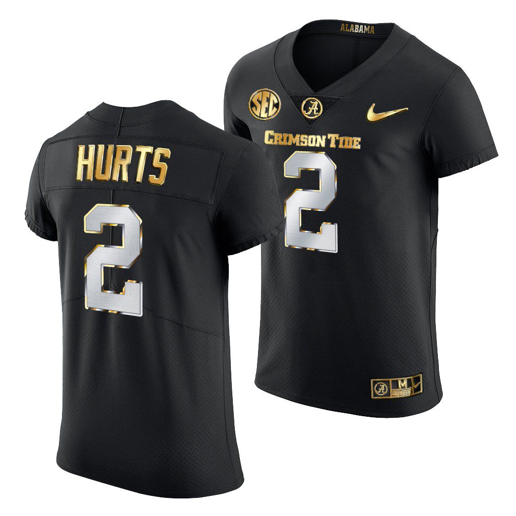 Men's Alabama Crimson Tide Jalen Hurts #2 2020-21 Black Golden Edition NCAA College Football Jersey